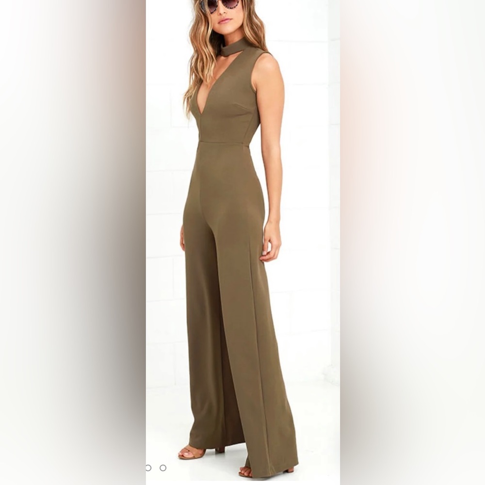 Lulu’s Sweetest Slice Olive Green Jumpsuit Size L